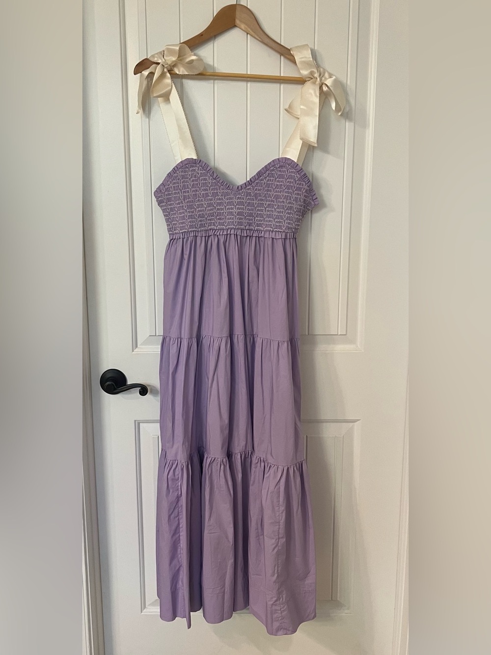 NWTs Lavender Smocked Maxi Dress with Cream Self Ties from Red Dress company